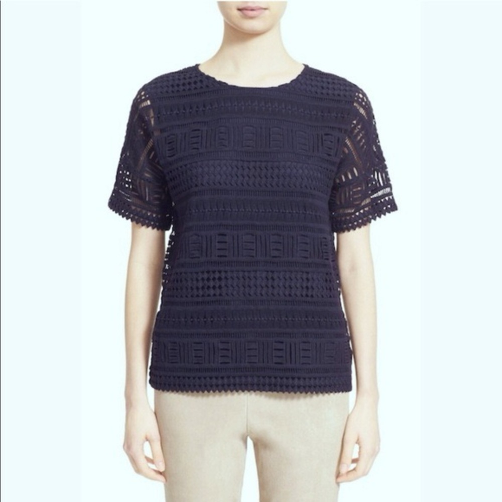 Vince Navy Lace Crochet Tee sz S oversized